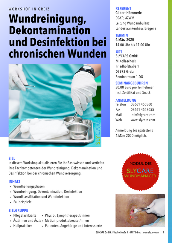 SLYCARE Workshop "Wundreinigung, Dekontamination und Desinfektion bei chronischen Wunden" - 6.03.2020 Eintrittskarte