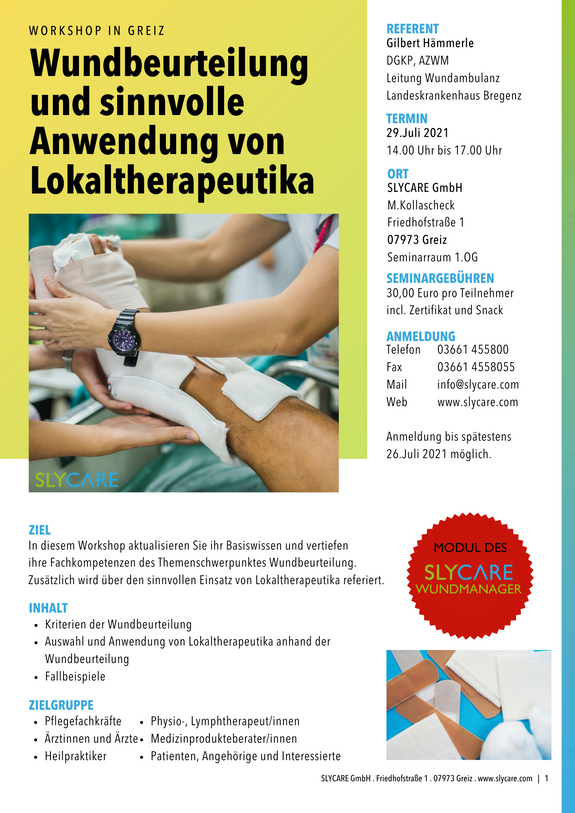 SLYCARE Workshop "Wundbeurteilung und sinnvolle Anwendung von Lokaltherapeutika" - 29.07.2021 Eintrittskarte