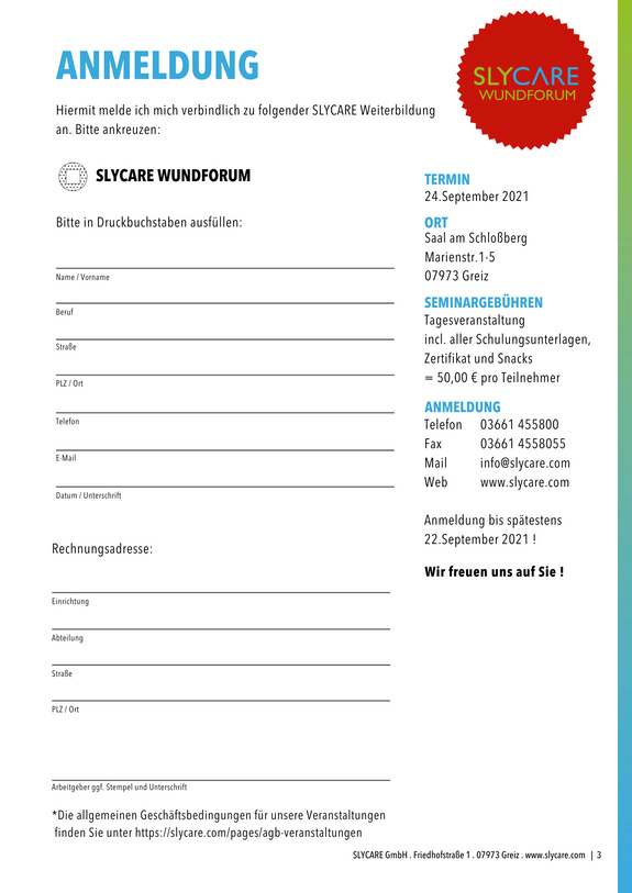 Weiterbildung SLYCARE WundForum - 24.09.2021 - Eintrittskarte